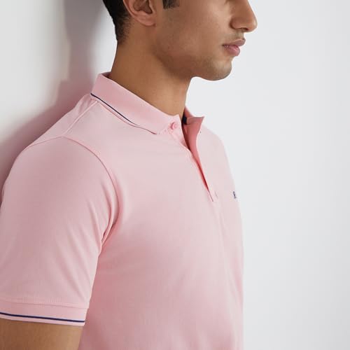 Image of Raymond Men's Modern Fit Solid Pattern Pure Cotton Polo Neck Half Sleeve Casual T-Shirt