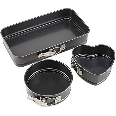 ZYHDFH Cake Tin Set of 3 Pcs Springform Pan Bakeware Set Cake Mold Set Baking Tray Round Springform Pan Heart-Shaped Baking Pan Rectangular Cake Pan Leakproof Non-Stick Coated with Removable Bottom Cover