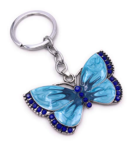 H-Customs Pendentif Porte-clés en Argent avec Strass Bleu Papillon