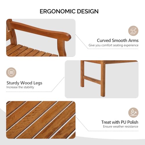 Image of VINGLI 50 inch Outdoor Wood Bench, Weatehr Resistant Wooden Garden Patio Bench with Comfortable Backrest & Curved Armrest, 800lb Capacity Loveseat for Front Porch Park Yard Deck (Natural, Geometric)