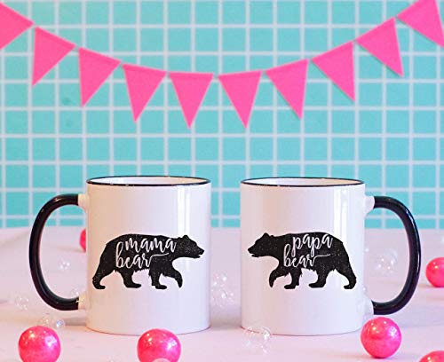 Mama Bear Papa Bear Set di tazze coordinate con bordo nero per la gravidanza annuncio tazza regalo per la nascita dei nuovi genitori