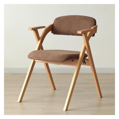 MidCentury - Silla plegable moderna de cuero marrón con brazos, asiento acolchado y respaldo, comedor, sala de estar, cocina, oficina y estudio