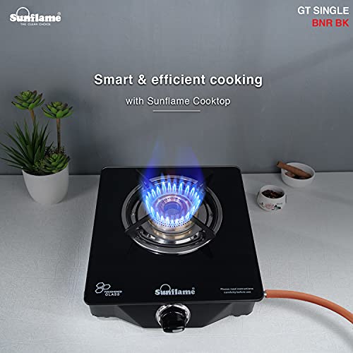 Compare Sunflame SINGLE BNR 1 Burner Gas Stove with Toughened Glass Top, Manual Ignition, 1