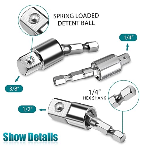 5 Pcs Power Drill Sockets Adapter Set | Socket-naar-bit-adapter | 3 stuks 360 graden draaibare zeskantige schachtadapter… - Afbeelding 7