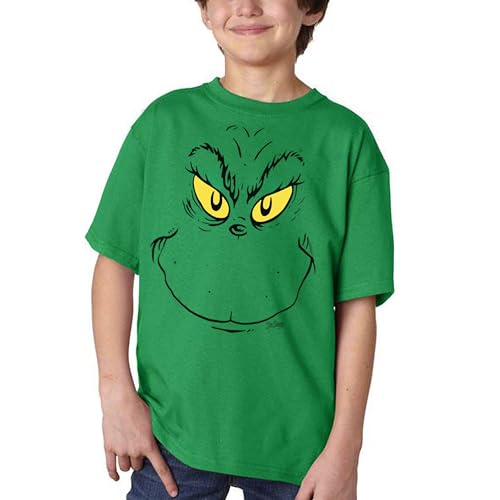 Dr. Seuss Grinch Face Youth Kids T-Shirt (Green, Size - Small