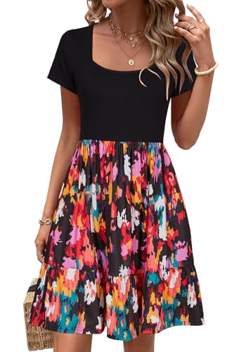 Image of Newshows Women's 2026 Summer Casual Square Neck Ruffle A Line Beach Vacation Sundress Work Business Dress with Pockets