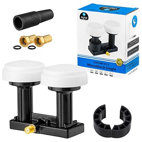 HB-DIGITAL UHD Monoblock Single LNB para 2 satélites Astra 19,2 Hotbird 13 con protección contra la intemperie Cover