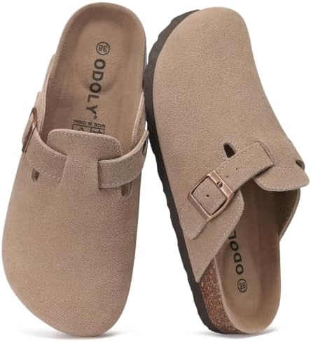 ODOLY Genuine Suede Clogs for Women Men Comfort Cork Footbed Pota...