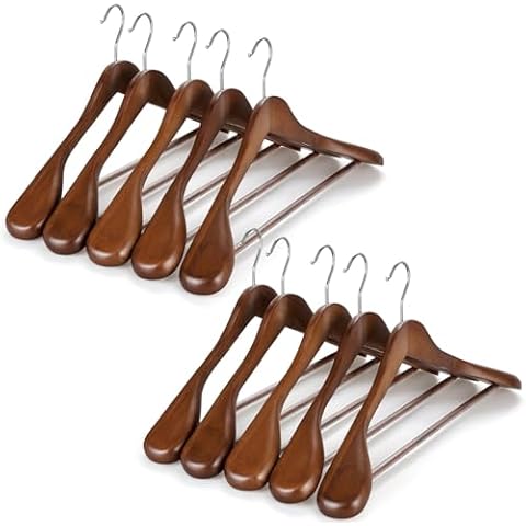 TOPIA HANGER Wide Shoulder Wooden Hangers, Suit Hangers with Non Slip Pants Bar & 360° Swivel Hook, Solid Wood Heavy Duty Coat Hanger, 10 Pack (Walnut)-CT02WA-10 Cover