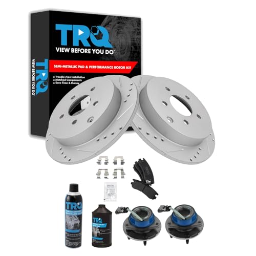 Image of TRQ Performance Rear Performance Brake Pad & Rotor Kit Semi-Metallic Premium G-Coated Compatible with 2002-2006 Buick Rendezvous 2002-2004 Chevrolet Venture Oldsmobile Silhouette