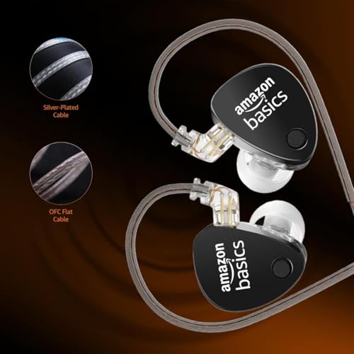 Image of Amazon Basics Pro Series in Ear Earphone with Mic | 3.5 mm Plug | Dual 10mm Dynamic Drivers | 4-Level Tuning Switch | OFC Flat Cable | 3.5mm Plug | for Audiophiles & Musicians | Black