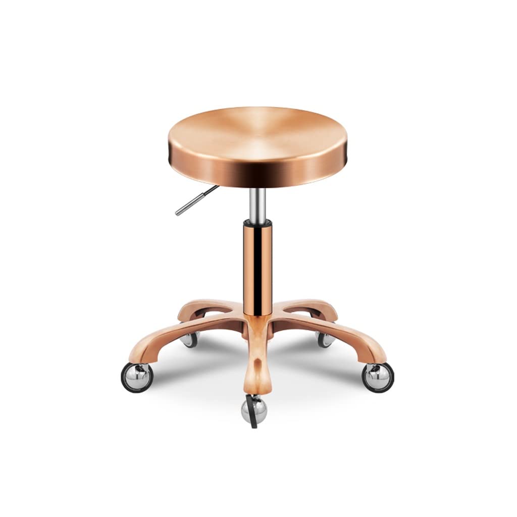 GTHTUHFD Stainless Steel Beauty Stool Barber Shop Hairdressing Stool Does Not Stick Pulley Stool Rotating Lift Chair,Pink a
