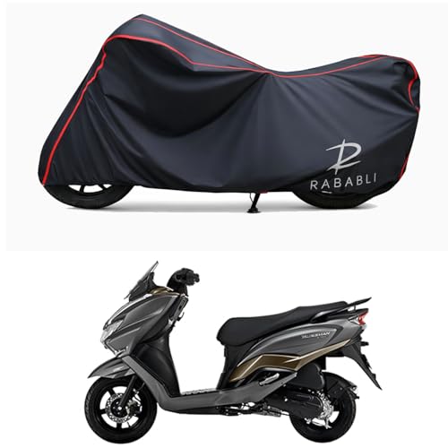 Image of Waterproof Bike Body Cover Compatible for | Suzuki Burgman Electric | Taffeta Fabric, Red Piping Design, Bottom Elastic Fit | Dustproof, Sun UV & Rain Protection for All Bikes
