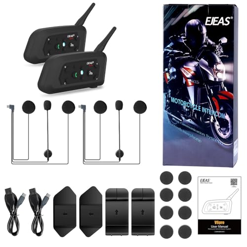 EJEAS VNETPHONE V6 Motorrad Intercom Bluetooth Headsets 1200m bis zu 6 Reiters DSP-Rauschunterdrückung, Wasserdicht, Kommunikationssystem für Motorräder, 2 Stück