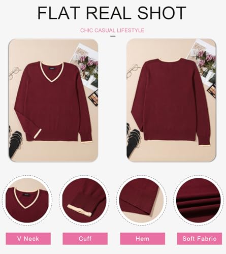 Image of Dokotoo Womens Sweaters Dressy Casual V Neck Lightweight Wool Tops | Long Sleeve,Fall Clothes,Ribbed Hem,Warm,comfort, Casual Knit Pullover
