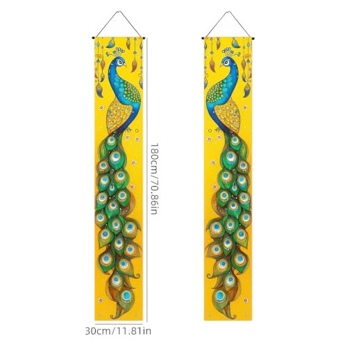 Image of BlissYard 2pcs Spring Summer Door Banner Stained Peacock Porch Banner Hanging Porch Banner Summer Decor for Outside Seasonal Outdoor Indoor Elegant Home Decoration Supplies