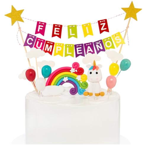 Decoración Tarta Cumpleaños 14piezas Cake Toppers Unicornio Feliz Cumpleaños Arcoiris Adornos Pastel Cumpleaños Cupcakes Fiestas Cumpleaños Infantiles Niñas Niños