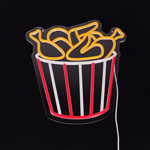 Image of Deep-Fried Chicken Neon Light Sign Chicken Bucket LED Sign inch13.4x12.8 inchFake Food Model Bright Lamp for Fast Food Shop Restaurant Kitchen Home Party Decoration Display Photography Props