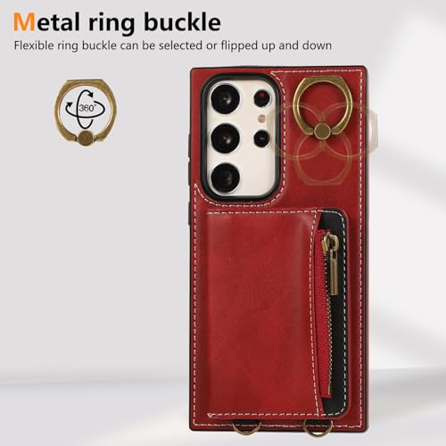 Coque portefeuille zippée Asuwish pour Samsung S23 Ultra 5G avec support et verre - 6