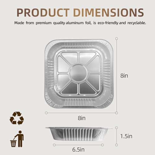 DORARA 8x8 Square Aluminum Baking Cake Pans with Lids - 20 Pack Foil Pan For Cooking, Heating, Baking Cakes, Storing, Roasting or Homemade Breads - Aluminum Baking Pans Disposable - Bottom: 6.5x6.5 — view 2