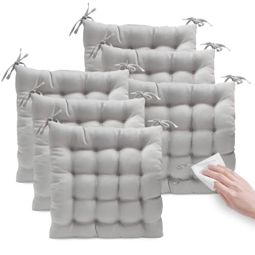 Pack 6 Cojín para silla 40x40x5 cm｜Repelente al agua y fácil de limpiar｜Con cintas de sujeción｜Funda con cremallera desmontable｜Uso interior y exterior｜Ideal para comedor, terraza, jardín u oficina