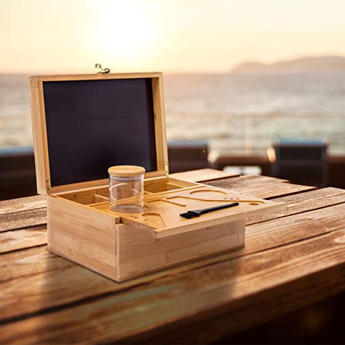 Codogoy Stash Box Large Bamboo Box With Combination Lock Decorative Box, Locking Storage Bamboo Box For Home With Glass Jar & Brush (11 * 8 * 5'') #TOP7