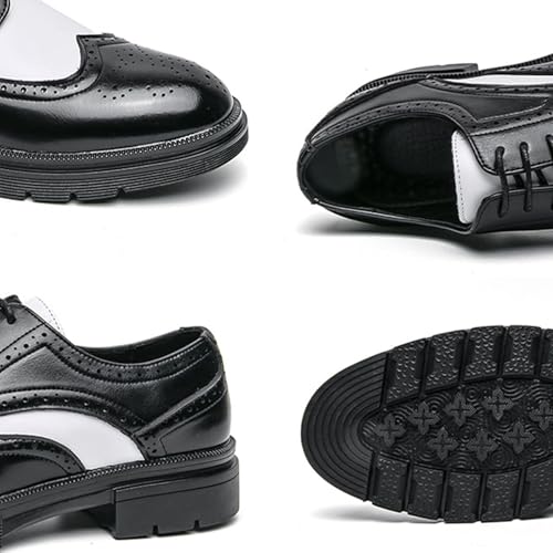 Men's Leather Two Tone Lace-up Low Chunky Heel Brogue Wingtip Oxfords Classic Pointed Toe Comfortable Non-Slip Low Top Derby Shoes Business Formal Prom Dress Shoes4
