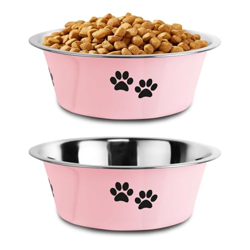 SUOXU Ciotole per Cani in Acciaio Inox da 2 pezzi (Rosa-860ML), Base antiscivolo, Ciotola per in Metallo Isolata e Resistente Agli Schizzi, Adatta per Cani di Taglia Grande, Media, cani di piccola
