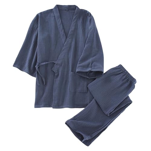 RUMAOZIA Japanischer Kimono-Baumwoll-Hanfu-Pyjama-Anzug für Herren in Übergröße Taoistische Kleidung Zen Pijamas Kimono-Pyjama für Herren, japanischer Stil, Meditationsset Loungewear Sleepwear