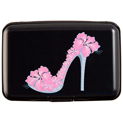 Image of Credit Card Holder, Metal Card Wallet RFID Blocking Mini Slim Aluminum Business Hard Card Case for Women Men (Flower High Heels)