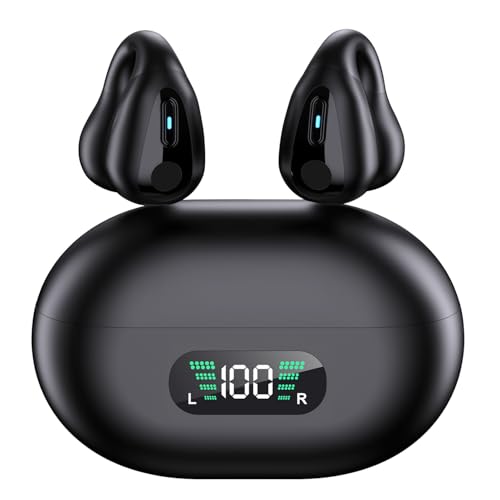 Image of Open-Ear Wireless Headphones Bluetooth Clip On Mini Earbuds Charging Case Ear Buds Sports Bone Conduction Headphones Earphones for TV Phone Laptop Music (Black)