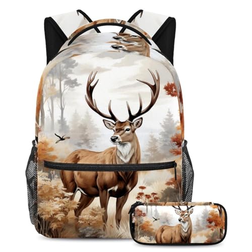 Sac à dos durable Beau cerf avec trousse pour éviter le désordre scolaire