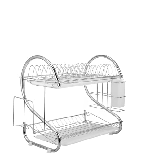 UTHCLO ステンレス製二段式キッチン収納ラック 大容量水切り棚 食器乾燥 整理用 多機能収納スタンド 家 飲食店対応