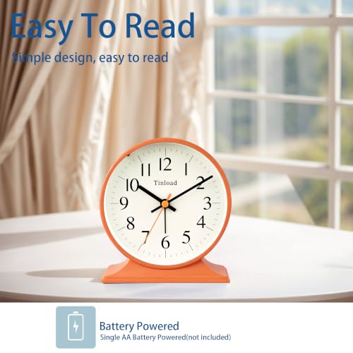 Image of 4.5 inchRetro Analog Alarm Clock,Vintage decor , Super Silent Non Ticking Small Clock with Manual Light, Snooze, Battery Operated, for Bedroom, Living Room, Office,Nightstand, Bedside, Desk ,Table(Orange)