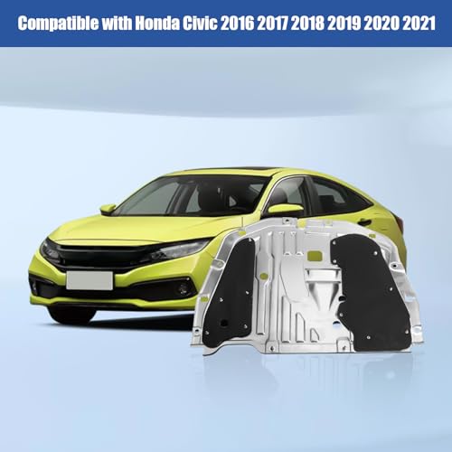 Image of Engine Splash Shield Guard Compatible with Honda Civic 2016 2017 2018 2019 2020 2021, Engine Case Guard Under Car Shield Cover OEM 74110-TBA-A00 90674-TY2-A01 Engine Splash Guard