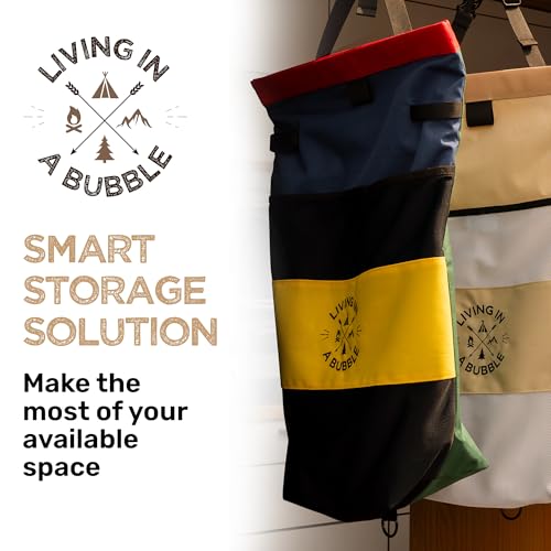 Image of Living in a Bubble Wet Dry Laundry Bag - Portable Waterproof Laundry Hamper for RV, Campervan & Travel - Foldable Clothes Organizer with Separate Wet & Dry Compartments