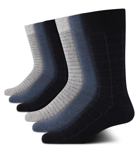 Cole Haan Mens Dress Socks - 6 Pack Soft Cotton Blend Crew Socks for Men with Classic Comfort Stay Up Cuff Mixed Pattern, Size 7-12, Navy Assorted (6pk)