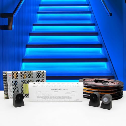 Image of Intelligent Motion Triggered LED Stair Lighting Kit KMG-3233, 40 inch Cuttable LED Strip Light for Indoor LED Stair Lights (Ice Blue Color, 16 Stairs)