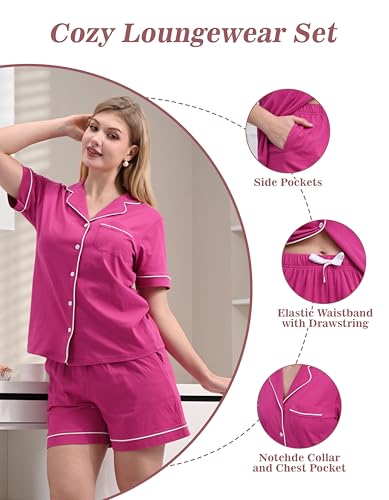 Image of NAP BOUND 100% Cotton Women Pajama Sets Button Down Short Sleeve Sleepwear Soft Pjs 2 Piece Lounge Set with Pocket XS-XXL