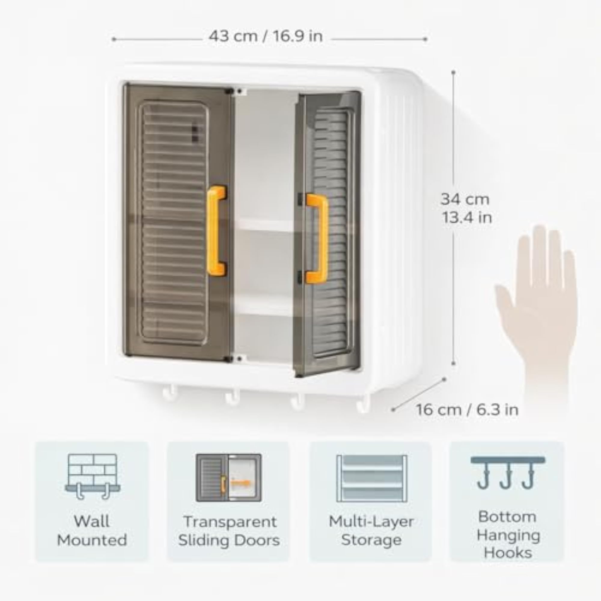Wall Mounted Kitchen Storage Cabinet with Transparent Hinged Doors