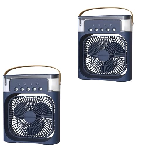 Image of Mabron BUY ONE GET ONE Humidifier Air Cooler Mini Table Fan for Home with 3 Speed Mode with Water Spray, 7 Color LED & Timer, USB Personal Cooler Desk Fan for Shop, Office, Kitchen (Blue) Multicolor