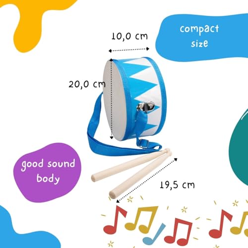 Miniatura 4 de Tambor Para Niños Azul Y Blanco, Instrumento Musical De Madera, Con Correa Y Palos, D: 20 Cm - 3845