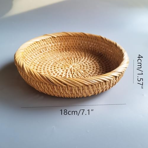 i-lan 7.1" Natural Rattan Round Serving Basket - Handwoven Wicker Brown Entryway Key Bowl - Versatile Snack, Bread & Decorative Storage by i-lan - Image 2