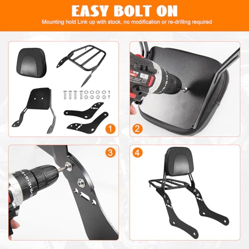 Eumti Motorcycle Sissy Bar Detachable Rear Passenger Backrest with Luggage Rack Backrest Pad for Honda Rebel 1100 1100T CMX1100 DCT 2021-2026 Replace OEM P/N:08R71-MLA-A00MLA-A00 by Eumti - Used condition - Image 8