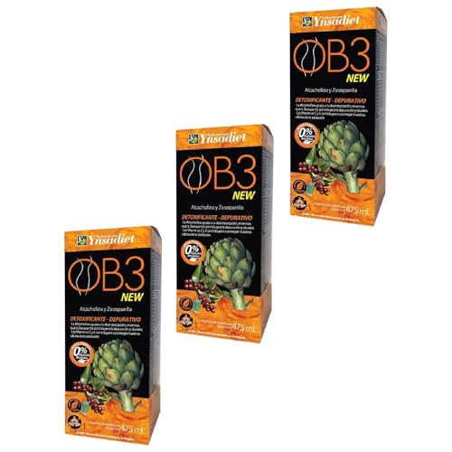 Ynsadiet OB3 Jarabe Drenante - Pack Ahorro 3 x 475 ml - Con Diente de León, Alcachofa, Zarzaparrilla, Cola de Caballo y Vitaminas A, C y E - Para Control de Peso