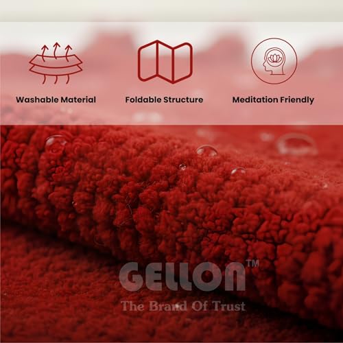 Image of Gellon Traditional Cotton Prayer Mat for Puja, Red Asan for Prayer, Sitting, Meditation, Small Carpet Mat Rug for Floor in 24 x24 Inch in Red Color
