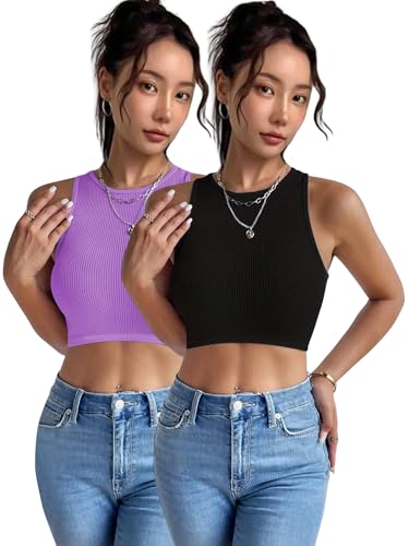 Image of Toochki Tops for Women Crop Top for Women's Tank Activewear Tee Sports Western Casual Cotton Camisole Pack of 2 Combo