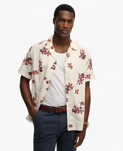 Superdry Cabana Poolside S/S Shirt, Lotus Flower Off White, L Men's