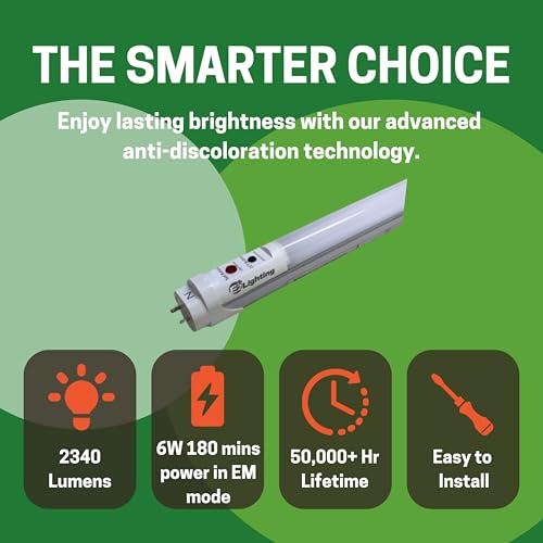 E2 LIGHTING 4ft T8 LED Bulbs, LED Fluorescent Tube Replacement 4ft, T8 LED with Emergency Battery, 5 CCT Tunable 27K-50K, 6W, 120-277V, Ideal for Office and Warehouse-5 Pack by E2 LIGHTING - Image 2