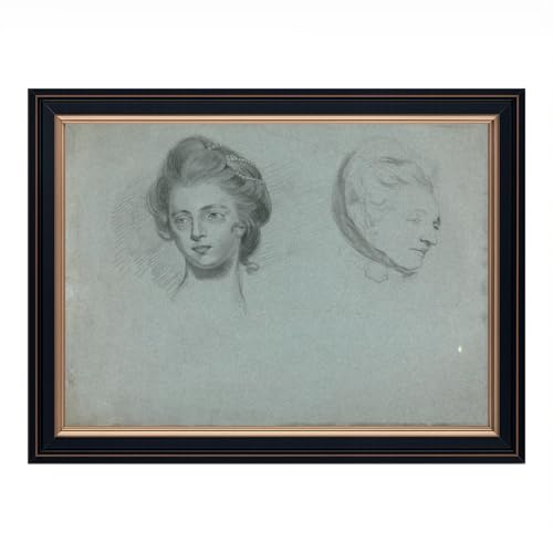 Vintage Framed female hairstyle sketch Wall Art Canvas Print Oil